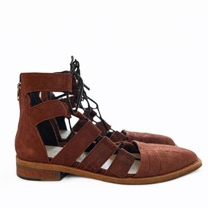 Freda Salvador Brown Suede Ghillie Lace Up Pointed Tow Flats size 5.5